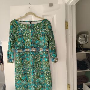 Talbots Nwt 10P Elegant Green Paisley Dress Knee Length